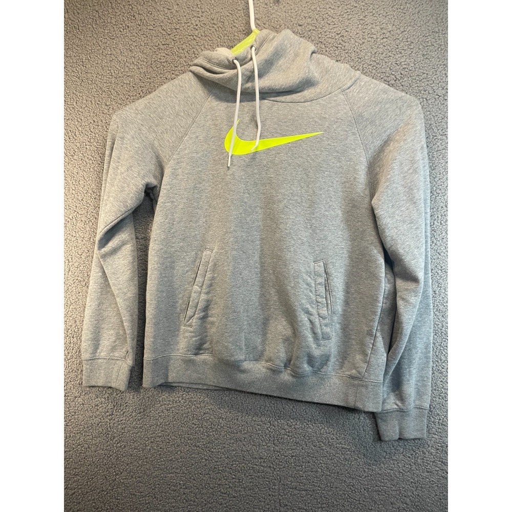 Nike‎ Men's Medium Grey Yellow  Logo Y2K Hoodie Cotton Blend Sweatshirt  XL